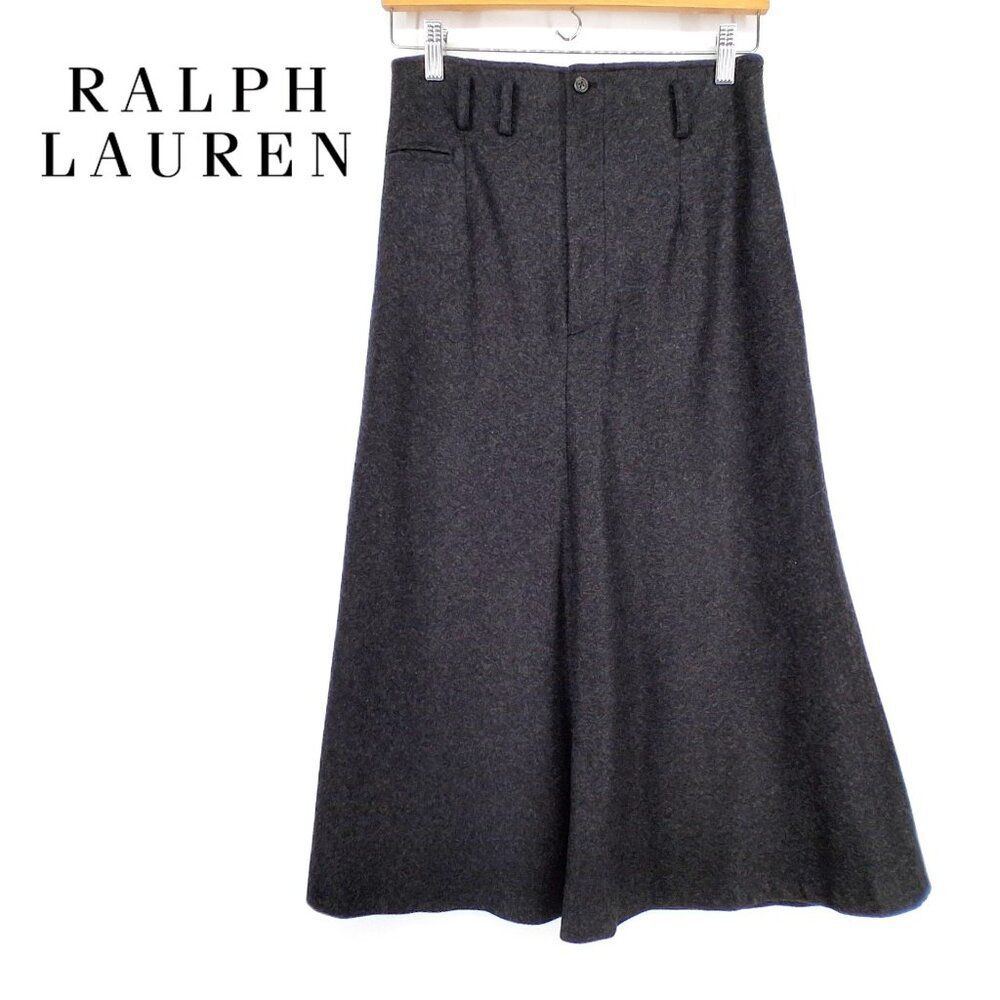 VTG Ralph Lauren Blue Label Wool Cashmere Flannel Gray High Waist Midi Skirt  6